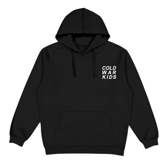 Cold War Kids on the front chest of a black hoodies