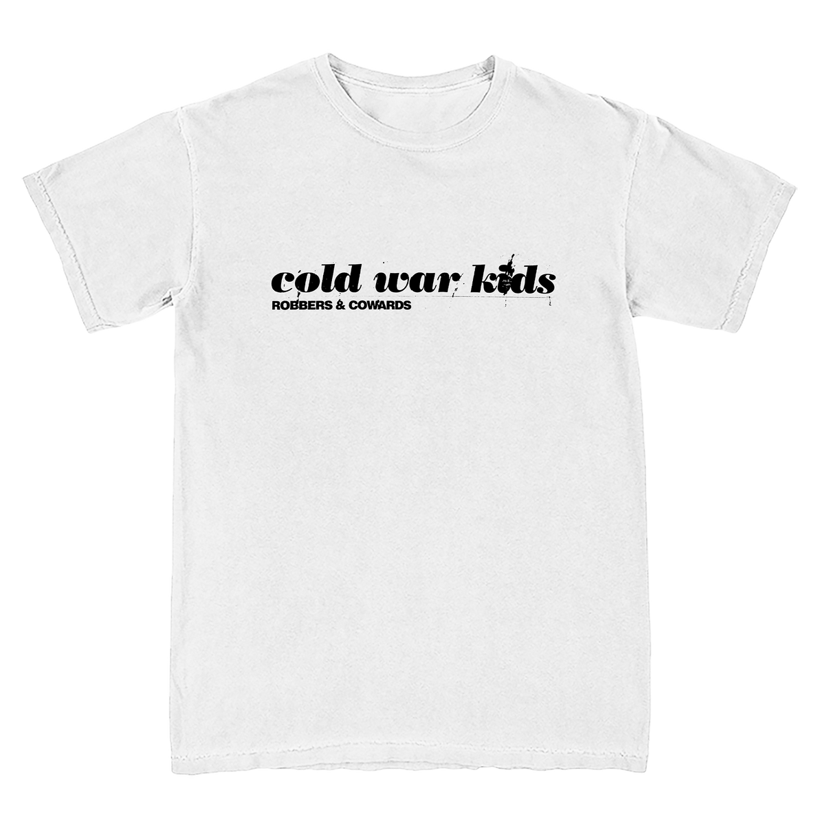 Cold War Kids Robbers & Cowards graphic on the front of a short sleeve tee in White