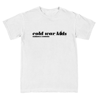 Cold War Kids Robbers & Cowards graphic on the front of a short sleeve tee in White