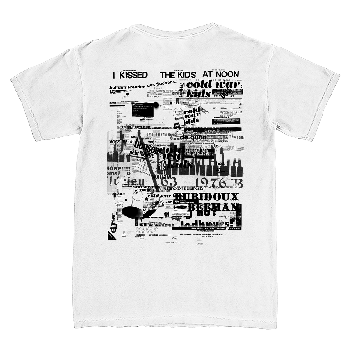 Cold War Kids Robbers & Cowards graphic on the back of a short sleeve tee in White